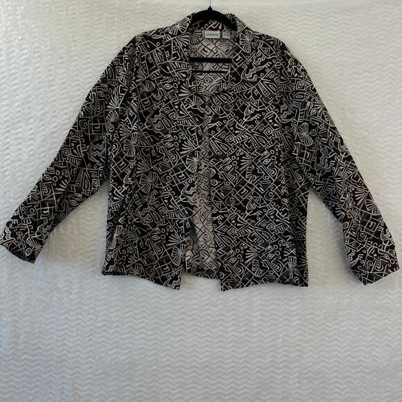 Chicos 3 Silk Brown Cream Geometric Tribal Blazer Shacket Jacket Sz XL 16 - Picture 5 of 11